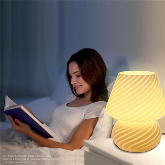 Mushroom Lamp,Glass Table Bedside Lamps Translucent Murano Vintage Style Striped - Picture 3 of 5